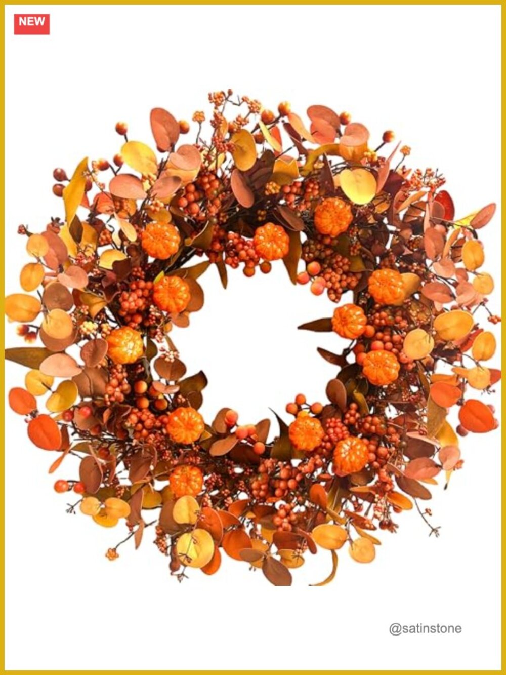 22 Inch Artificial Fall Wreath Pumpkin Eucalyptus Front Door Indoor Outdoor